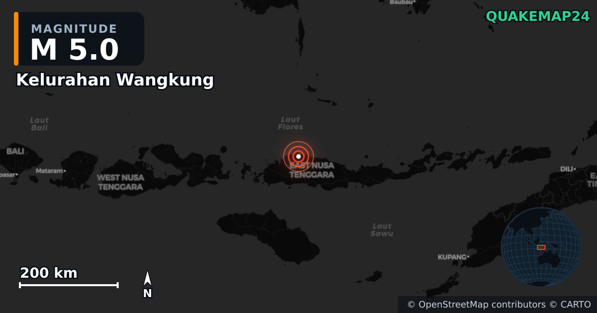 Erdbeben M5,0 bei Kelurahan Wangkung, East Nusa Tenggara (Indonesien) · 2026-08-17 — Karte der Lage des Epizentrums