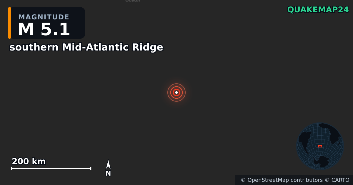 Erdbeben M5,1 bei southern Mid-Atlantic Ridge · 2025-09-25 — Karte der Lage des Epizentrums