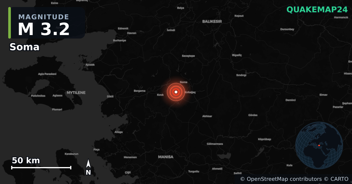 M3.2 earthquake near Soma on Nov 10, 2025 — map of epicenter and shaking intensity | QuakeMap24