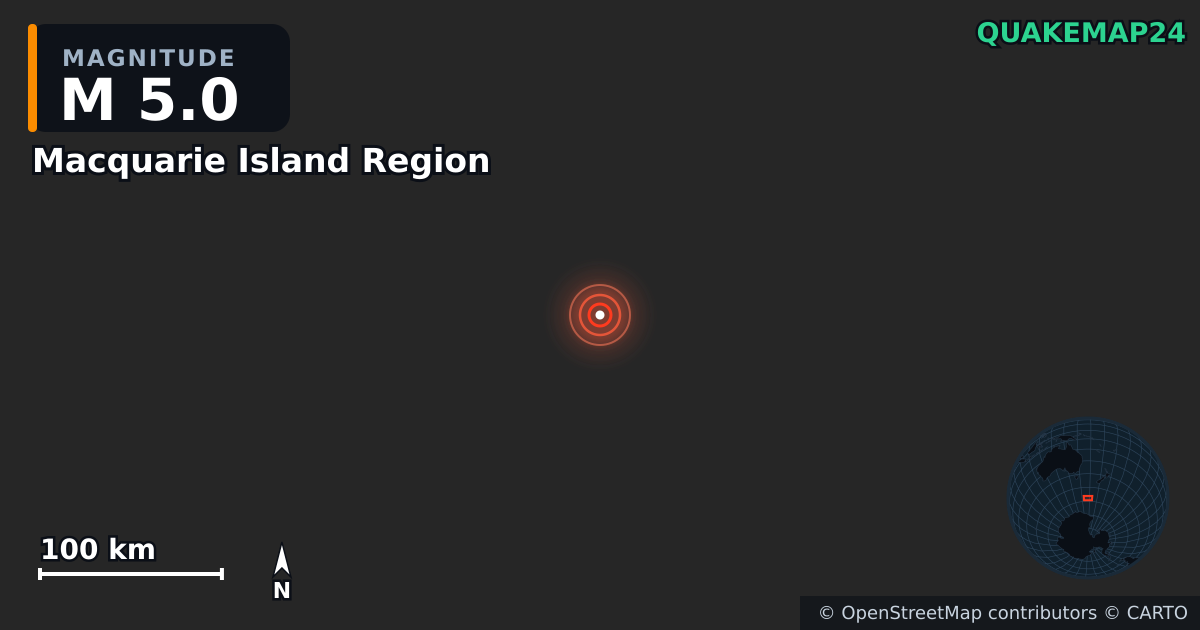 M5.0 Earthquake near Macquarie Island Region · 2025-07-29 — Map showing the location of the epicenter