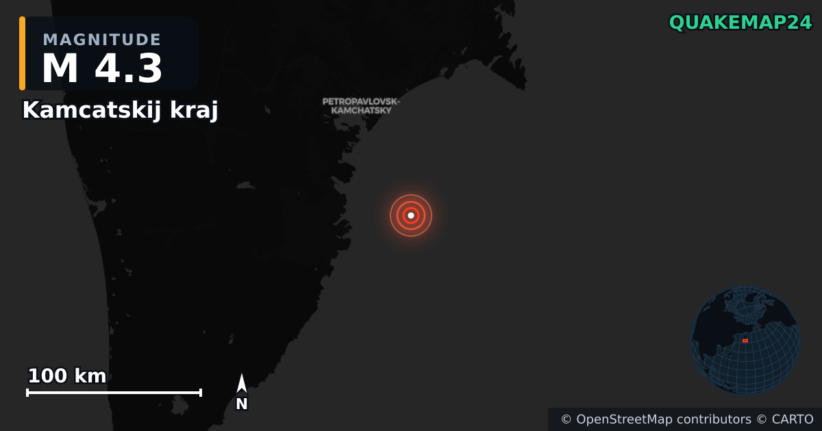 M4.3 earthquake near Kamcatskij kraj on Nov 3, 2025 — map of epicenter and shaking intensity | QuakeMap24