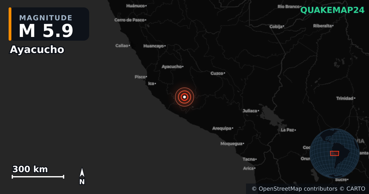 M5.9 earthquake near Ayacucho on May 17, 2025 — map of epicenter and shaking intensity | QuakeMap24
