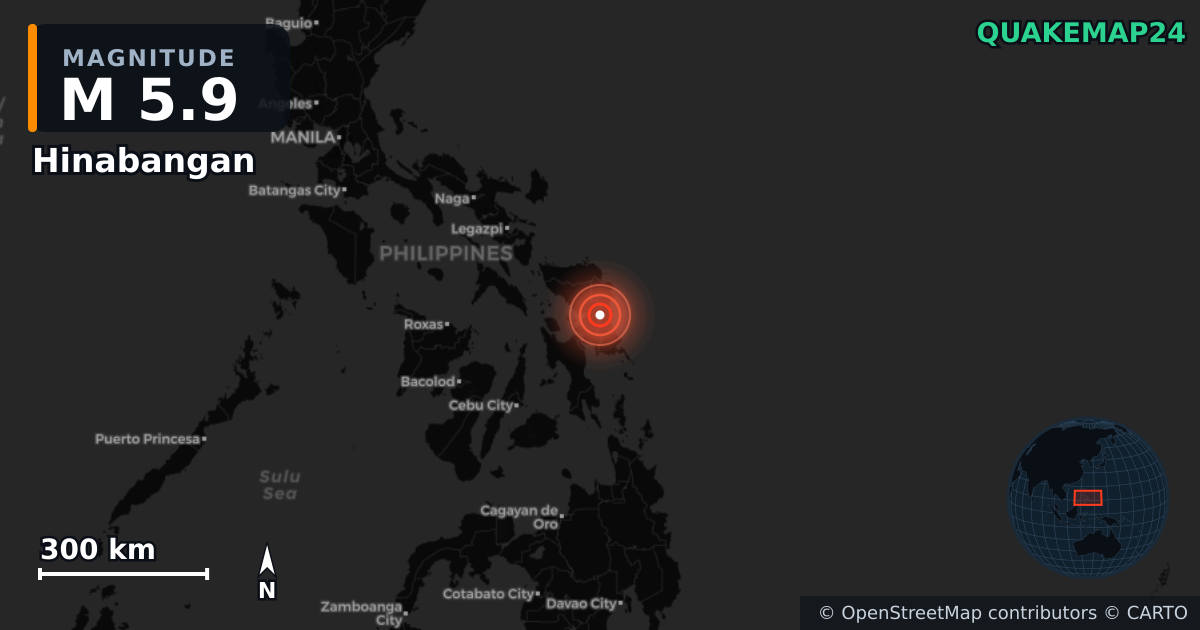 M5.9 earthquake near Hinabangan on May 4, 2026 — map of epicenter and shaking intensity | QuakeMap24