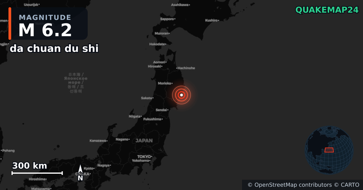 M6.2 earthquake near da chuan du shi on May 15, 2026 — map of epicenter and shaking intensity | QuakeMap24