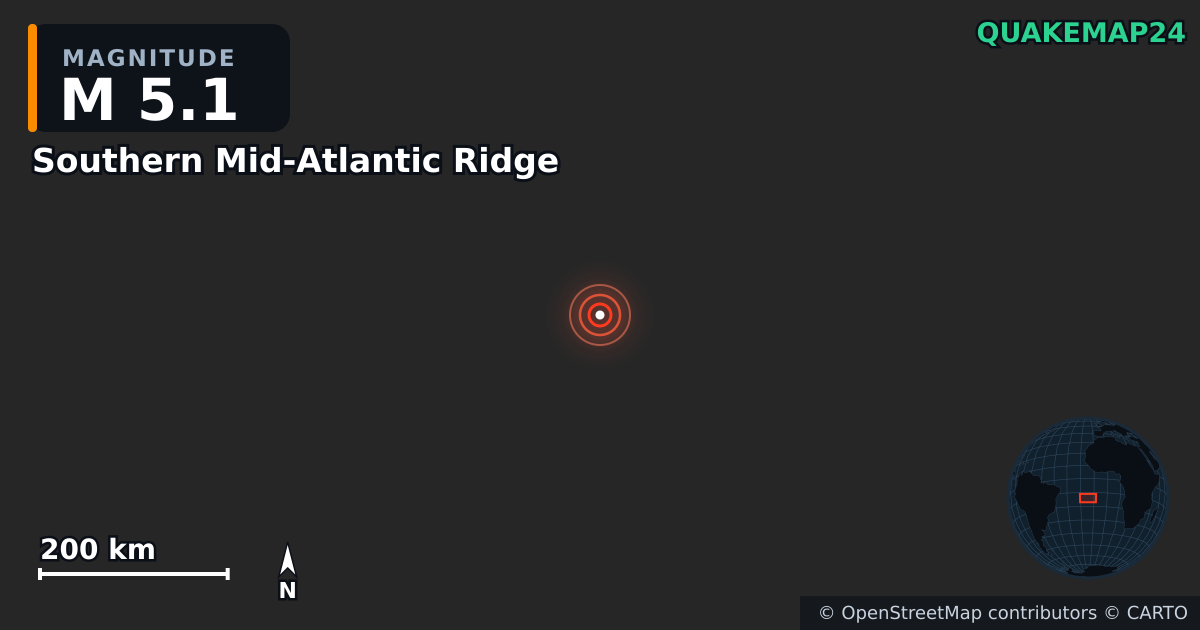 M5.1 Earthquake near Southern Mid-Atlantic Ridge · 2025-11-28 — Map showing the location of the epicenter