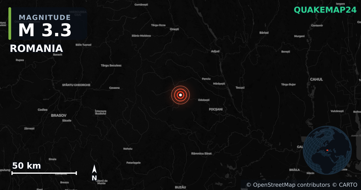 M3.3 earthquake near ROMANIA on Sep 2, 2025 — map of epicenter and shaking intensity | QuakeMap24