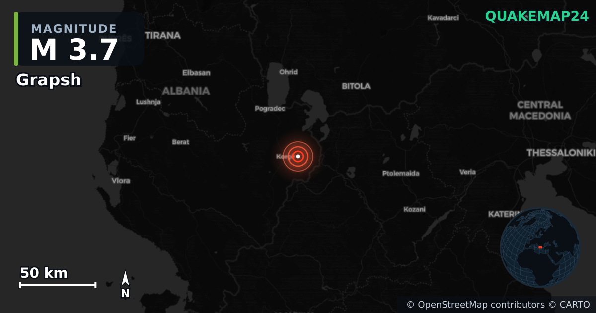 M3.7 earthquake near Grapsh on Feb 4, 2026 — map of epicenter and shaking intensity | QuakeMap24