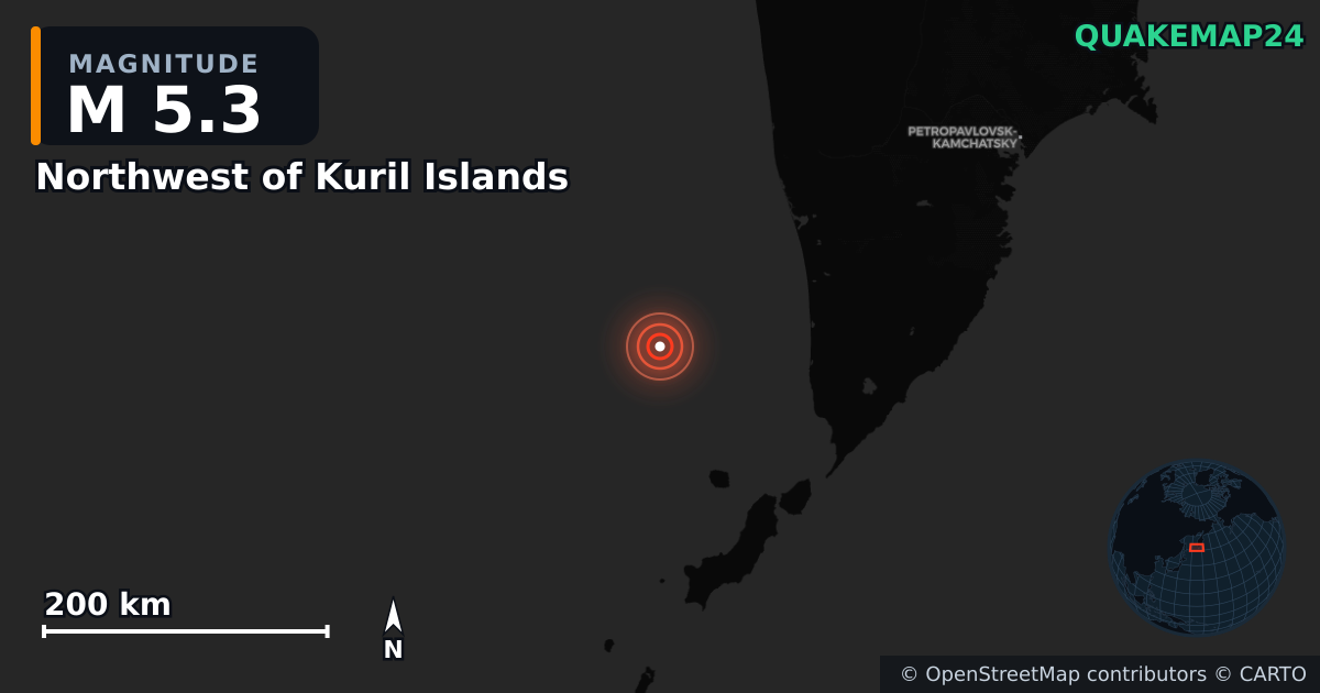 Erdbeben M5,3 bei Northwest of Kuril Islands · 2026-04-26 — Karte der Lage des Epizentrums