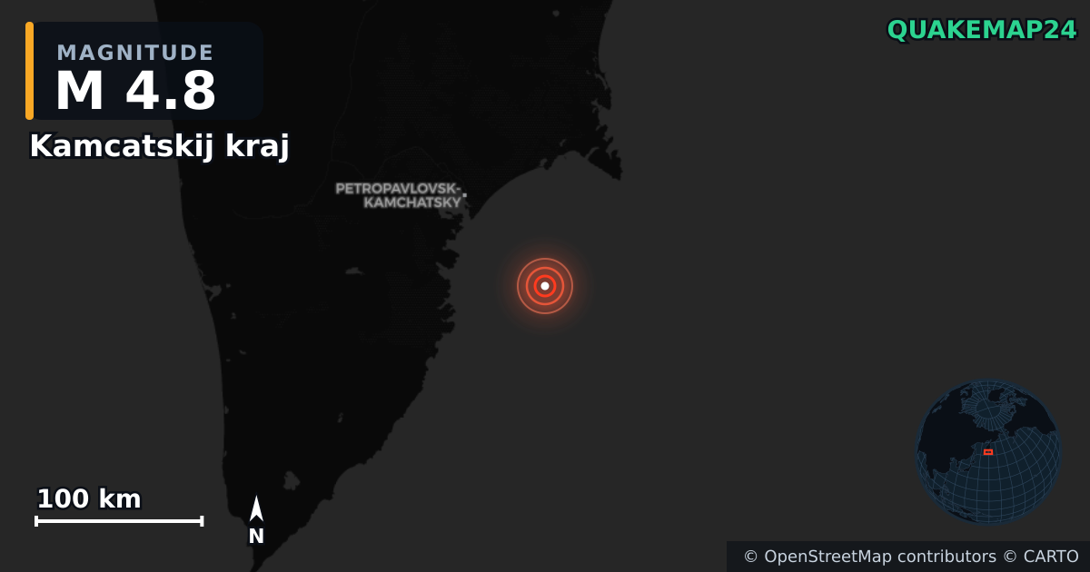 M4.8 earthquake near Kamcatskij kraj on Oct 6, 2025 — map of epicenter and shaking intensity | QuakeMap24