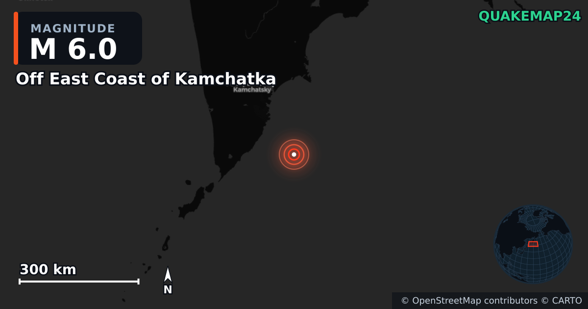 M6.0 earthquake near Off East Coast of Kamchatka on Oct 23, 2025 — map of epicenter and shaking intensity | QuakeMap24
