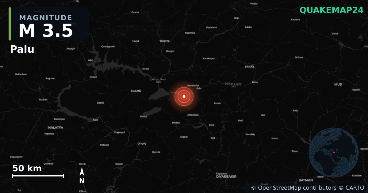 M3.5 earthquake near Palu on Aug 28, 2025 — map of epicenter and shaking intensity | QuakeMap24