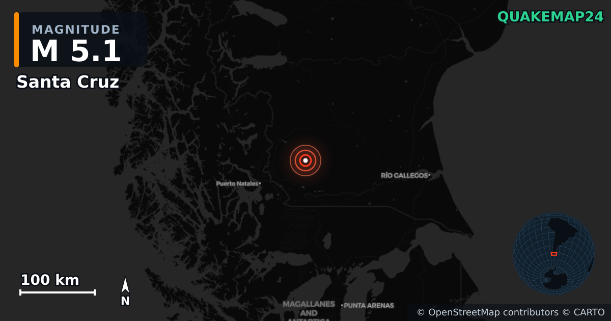 M5.1 earthquake near Santa Cruz on May 13, 2025 — map of epicenter and shaking intensity | QuakeMap24