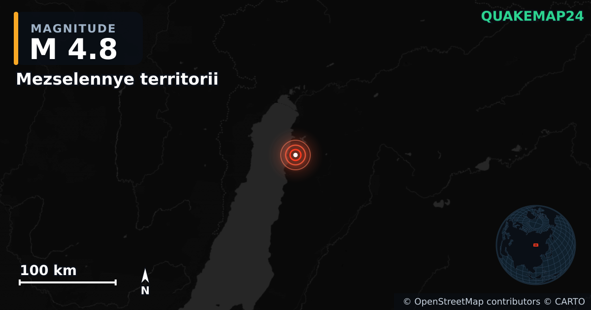 M4.8 earthquake near Mezselennye territorii on Jan 18, 2026 — map of epicenter and shaking intensity | QuakeMap24