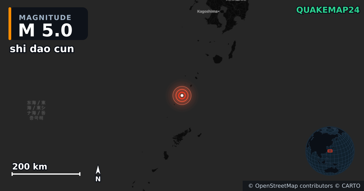 M5.0 earthquake near shi dao cun on Jun 24, 2025 — map of epicenter and shaking intensity | QuakeMap24