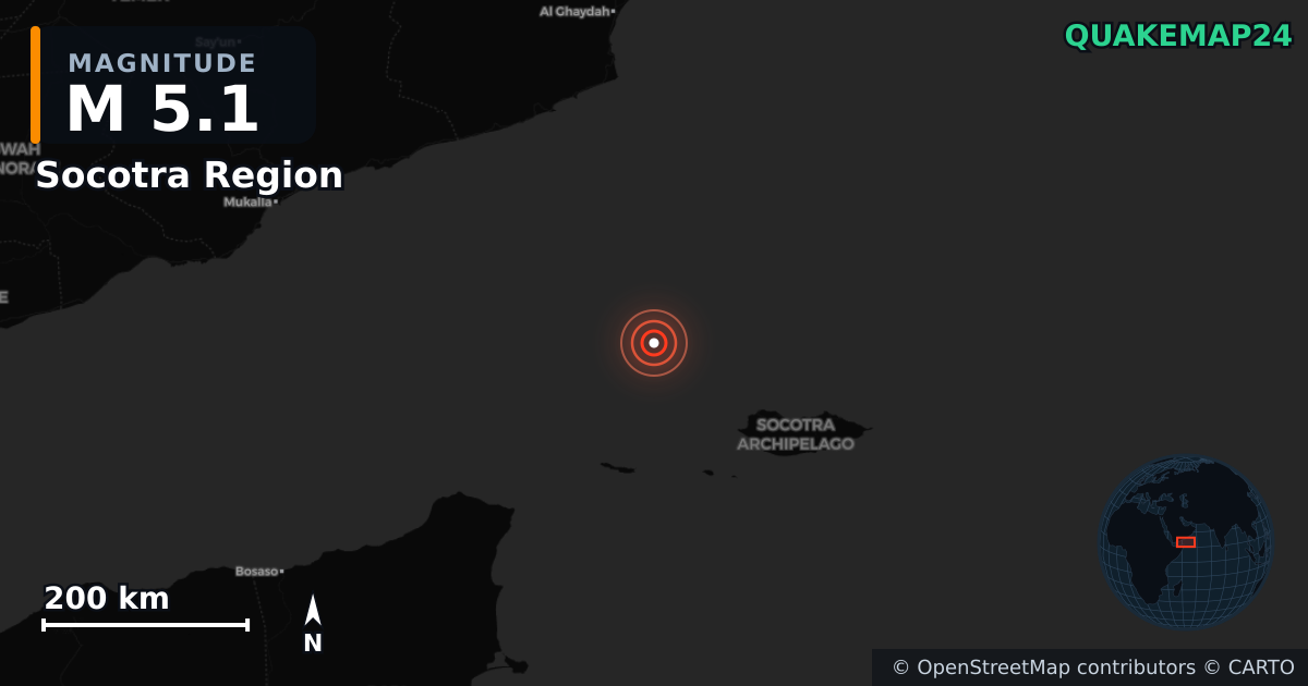 M5.1 Earthquake near Socotra Region · 2026-01-01 — Map showing the location of the epicenter