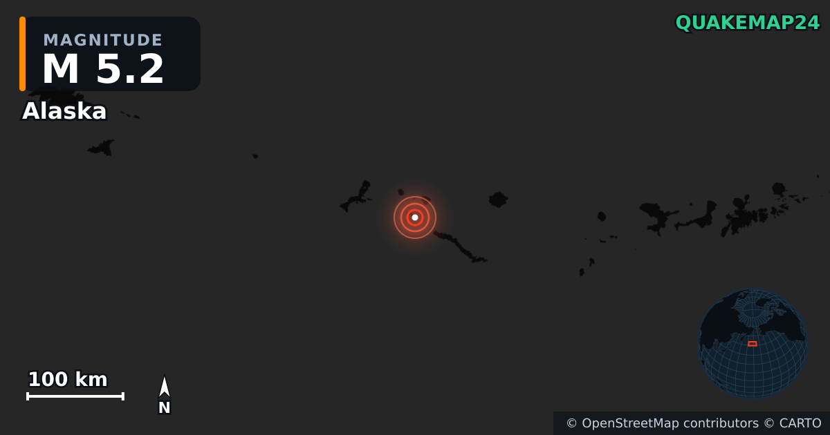 M5.2 earthquake near Alaska on Jul 26, 2025 — map of epicenter and shaking intensity | QuakeMap24