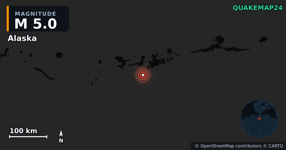 M5.0 earthquake near Alaska on Oct 20, 2025 — map of epicenter and shaking intensity | QuakeMap24