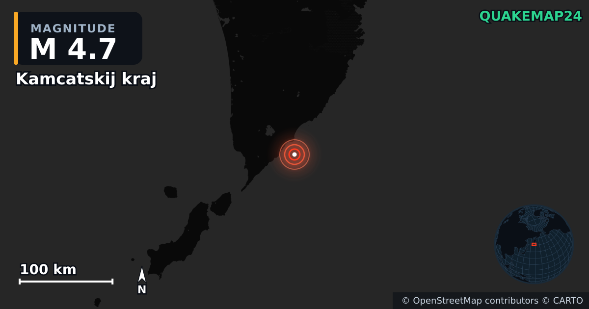 M4.7 earthquake near Kamcatskij kraj on Jul 31, 2025 — map of epicenter and shaking intensity | QuakeMap24