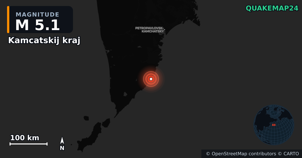 M5.1 earthquake near Kamcatskij kraj on Sep 6, 2025 — map of epicenter and shaking intensity | QuakeMap24