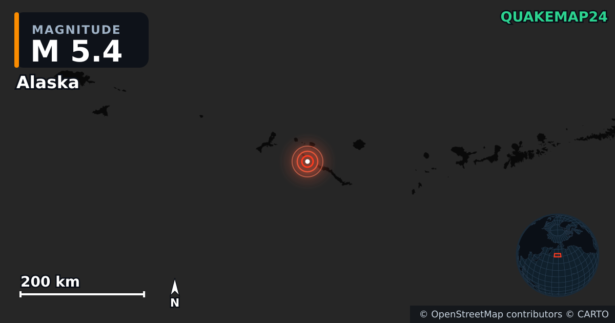 M5.4 earthquake near Alaska on Jul 26, 2025 — map of epicenter and shaking intensity | QuakeMap24
