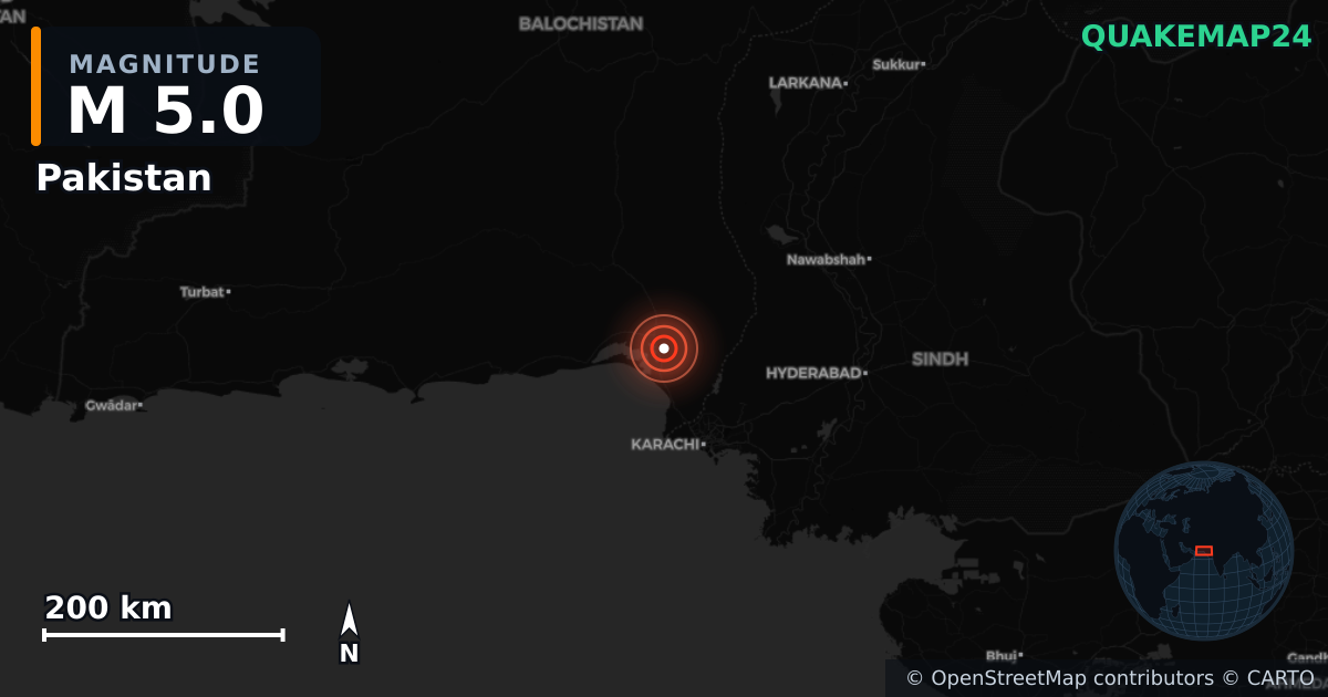 M5.0 earthquake near Pakistan on Dec 15, 2025 — map of epicenter and shaking intensity | QuakeMap24