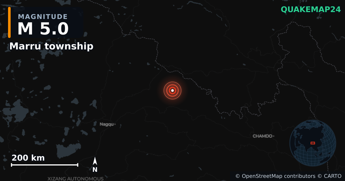 Erdbeben M5,0 bei Marru township, Xizang (China) · 2026-10-22 — Karte der Lage des Epizentrums