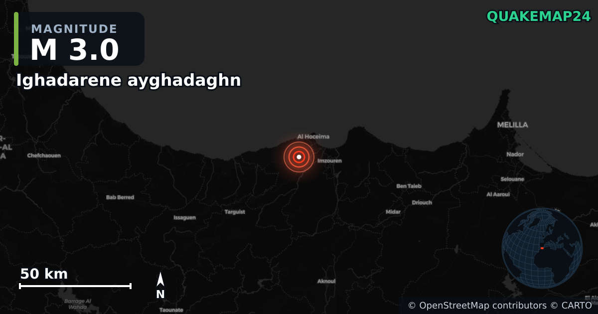 M3.0 earthquake near Ighadarene ayghadaghn on Feb 25, 2026 — map of epicenter and shaking intensity | QuakeMap24
