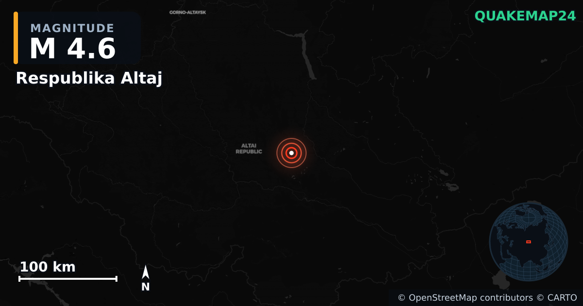 M4.6 earthquake near Respublika Altaj on Dec 9, 2025 — map of epicenter and shaking intensity | QuakeMap24