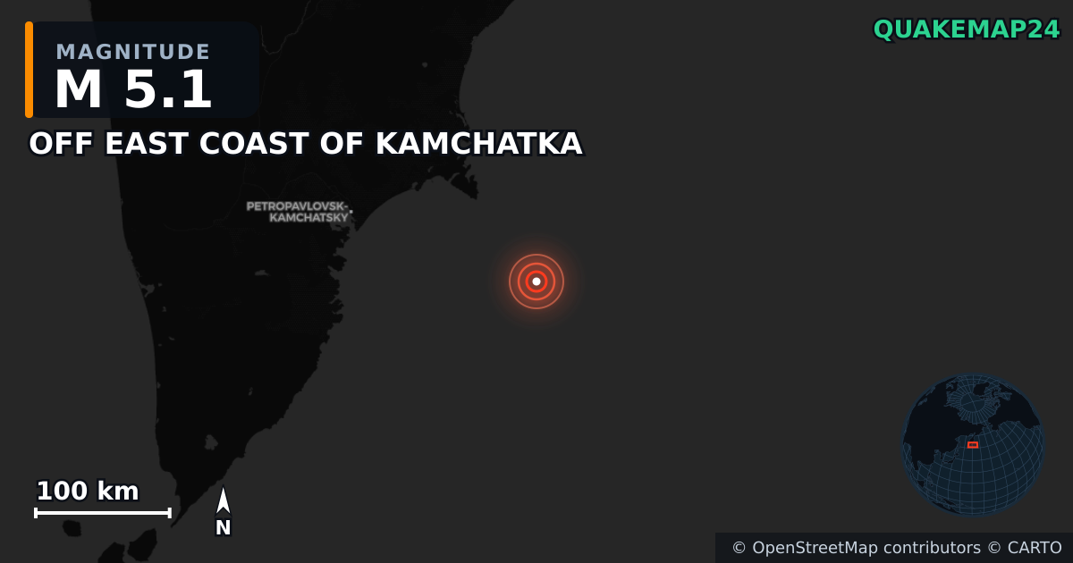 M5.1 Earthquake near OFF EAST COAST OF KAMCHATKA · 2025-07-22 — Map showing the location of the epicenter