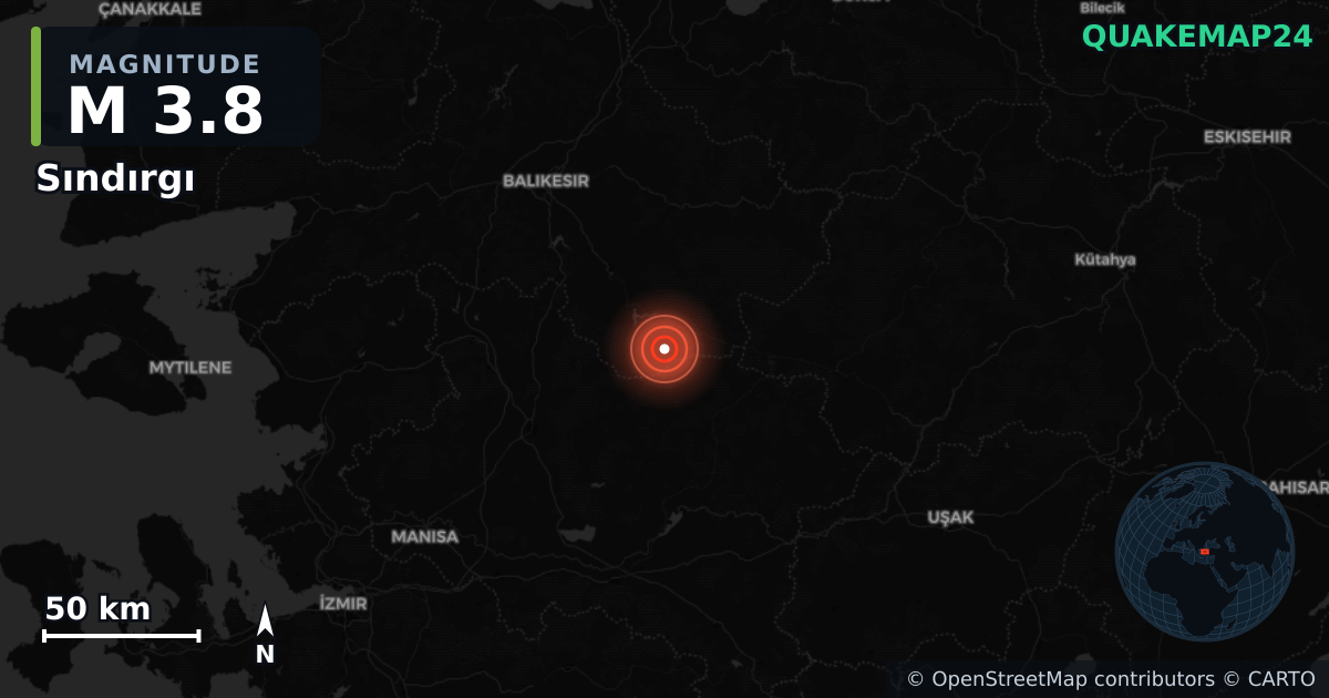 M3.8 earthquake near Sındırgı on Oct 28, 2025 — map of epicenter and shaking intensity | QuakeMap24