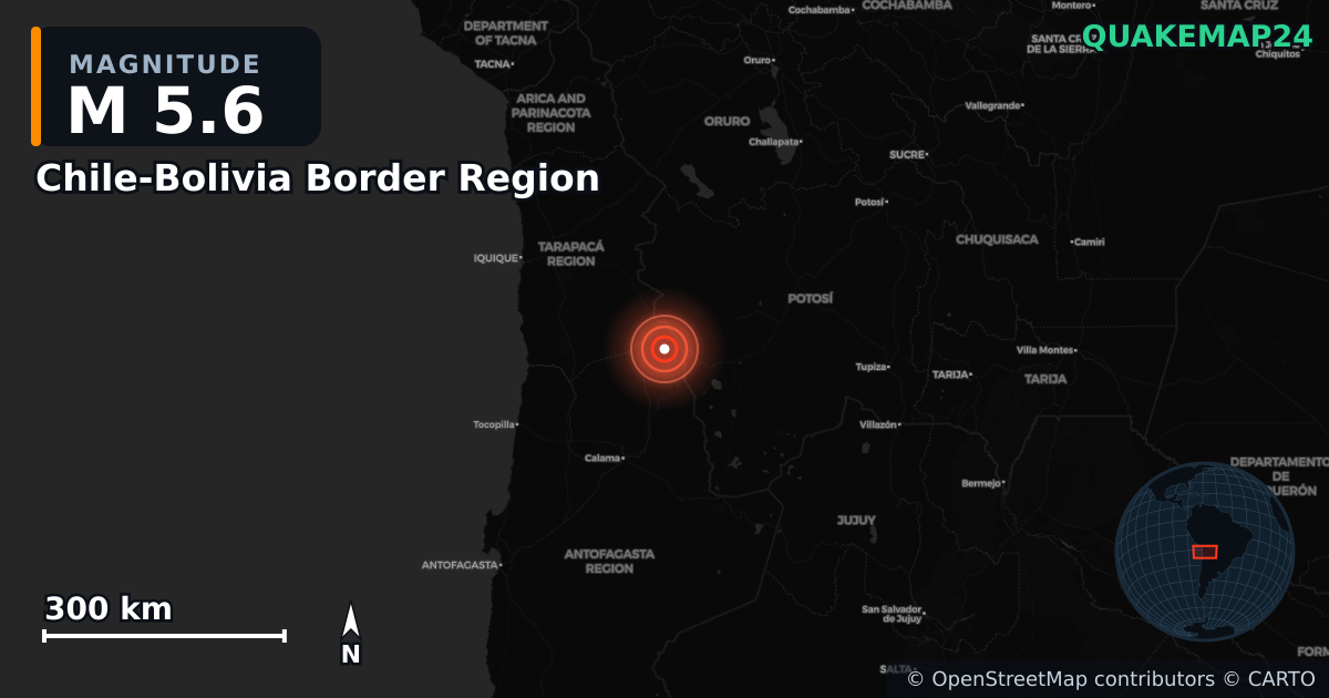 M5.6 earthquake near Chile-Bolivia Border Region on Jan 13, 2026 — map of epicenter and shaking intensity | QuakeMap24