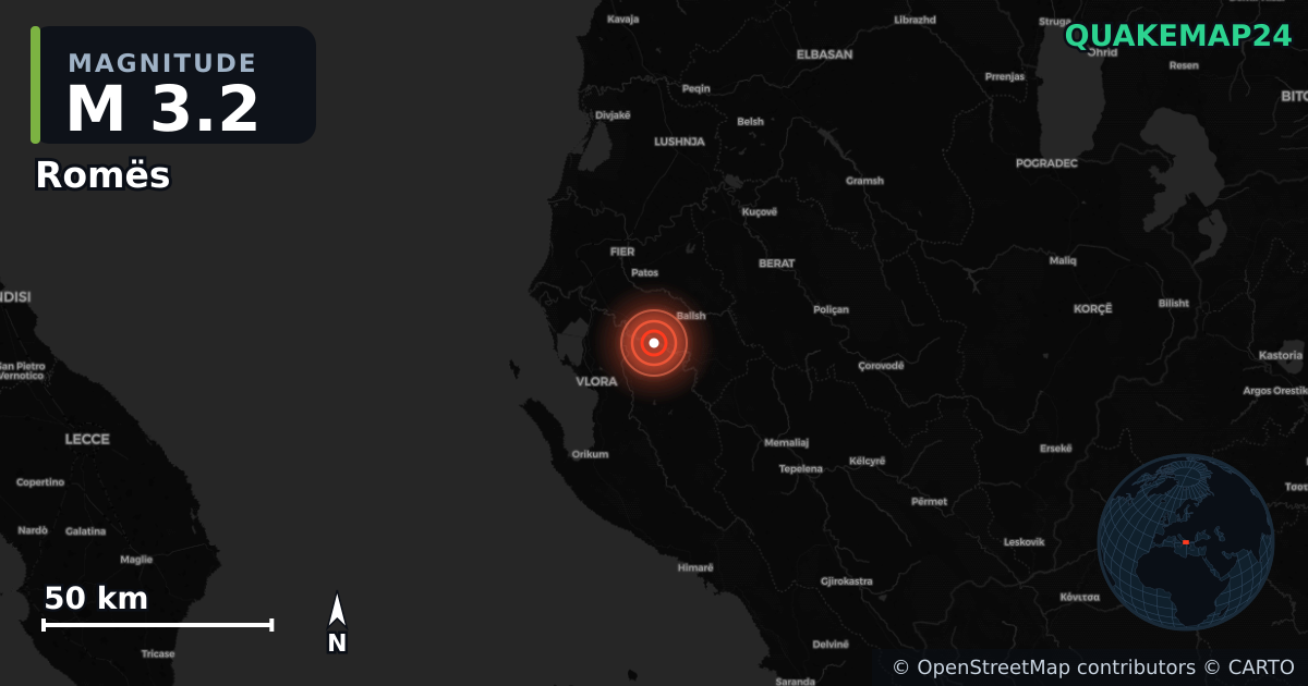 M3.2 earthquake near Romës on May 26, 2026 — map of epicenter and shaking intensity | QuakeMap24