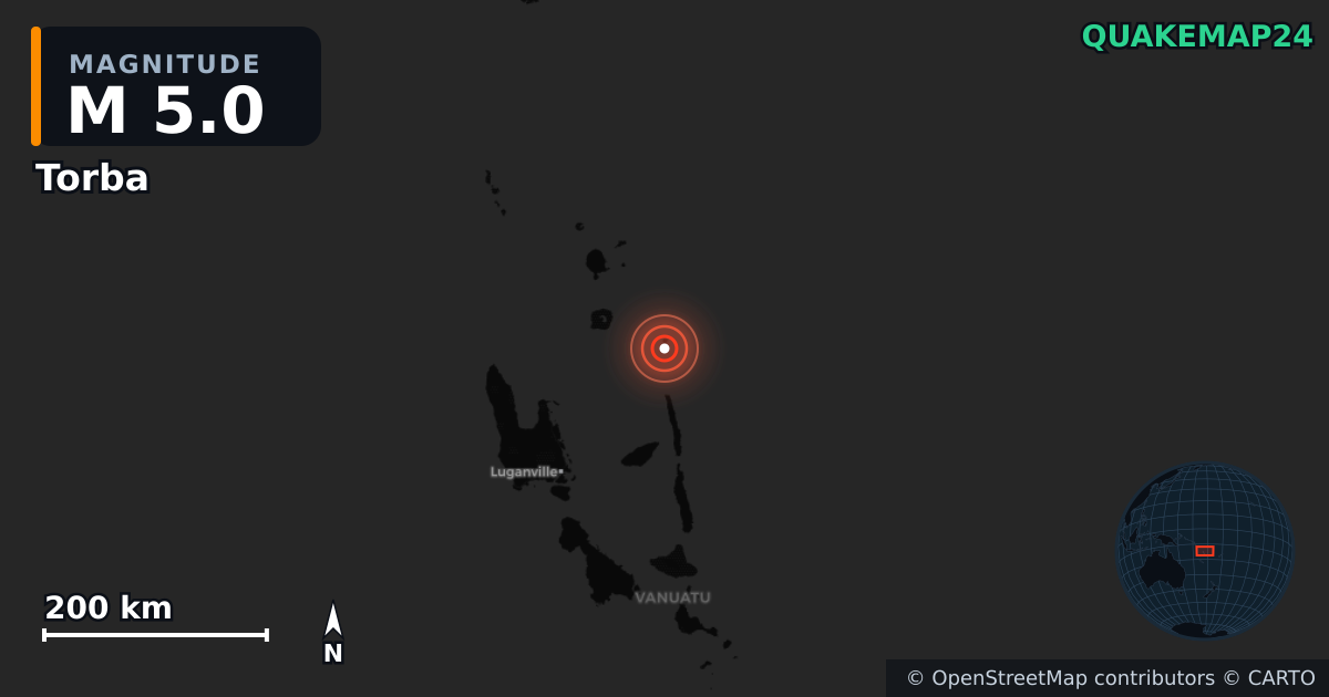 M5.0 earthquake near Torba on Jul 27, 2026 — map of epicenter and shaking intensity | QuakeMap24