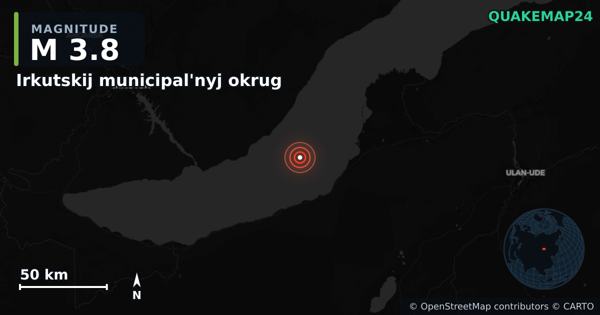 Erdbeben M3,8 bei Irkutskij municipal'nyj okrug, Irkutsk Oblast (Russland) · 2026-09-12 — Karte der Lage des Epizentrums
