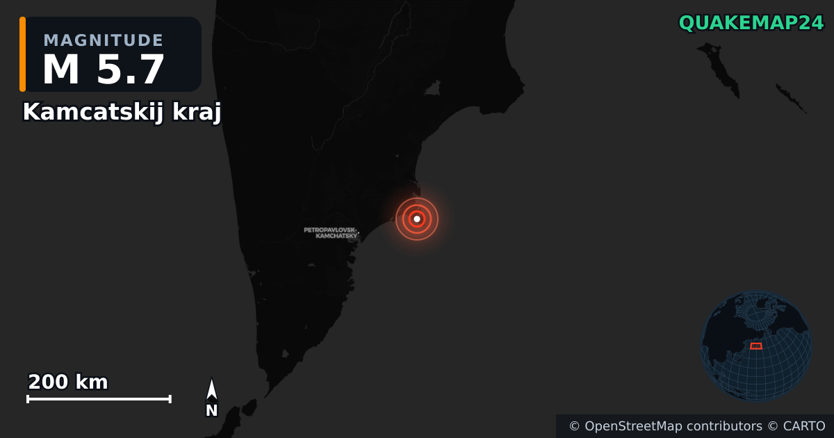 M5.7 earthquake near Kamcatskij kraj on Oct 17, 2025 — map of epicenter and shaking intensity | QuakeMap24
