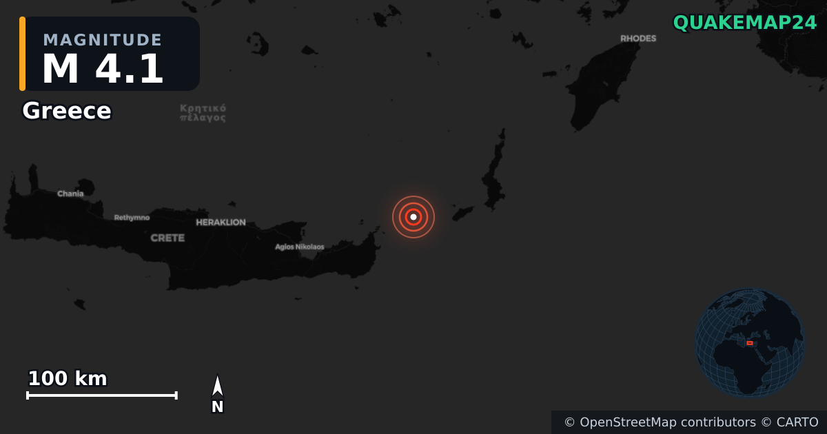 Σεισμός M4,1 κοντά στο Greece (Ελλάδα) · 2026-10-06 — Χάρτης της θέσης του επικέντρου