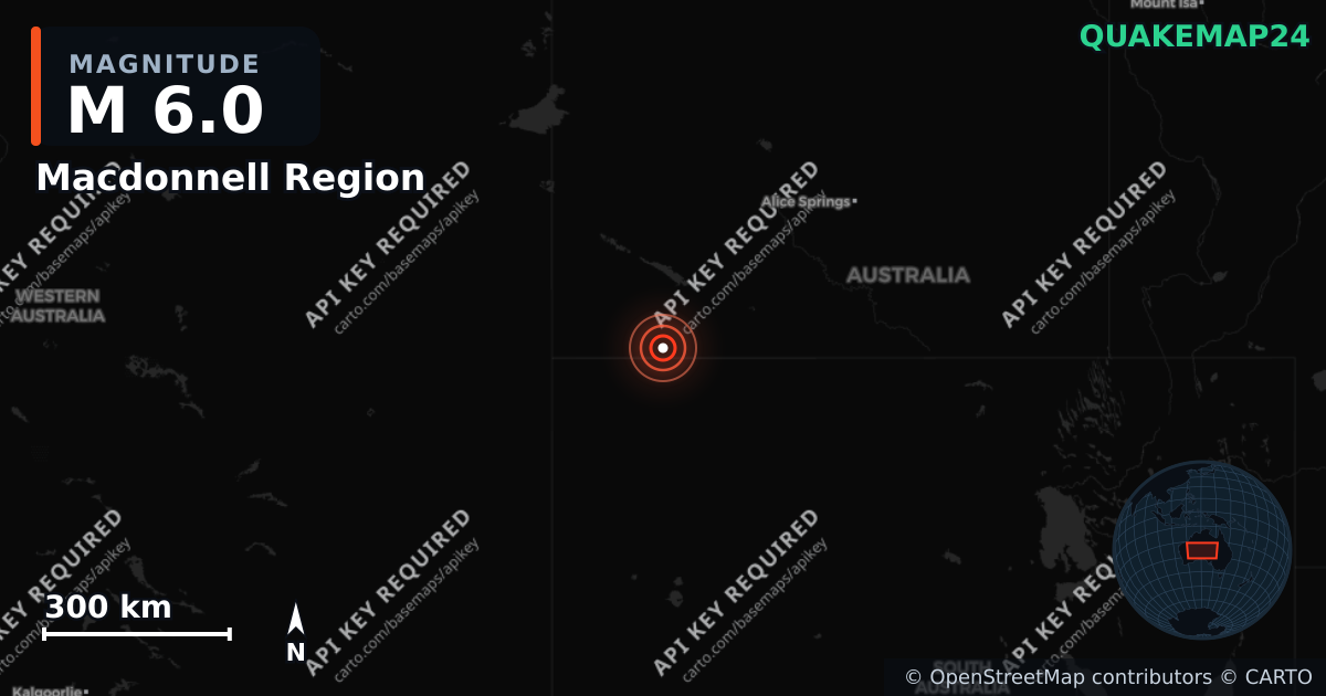 M6.0 earthquake near Macdonnell Region on Apr 4, 2026 — map of epicenter and shaking intensity | QuakeMap24