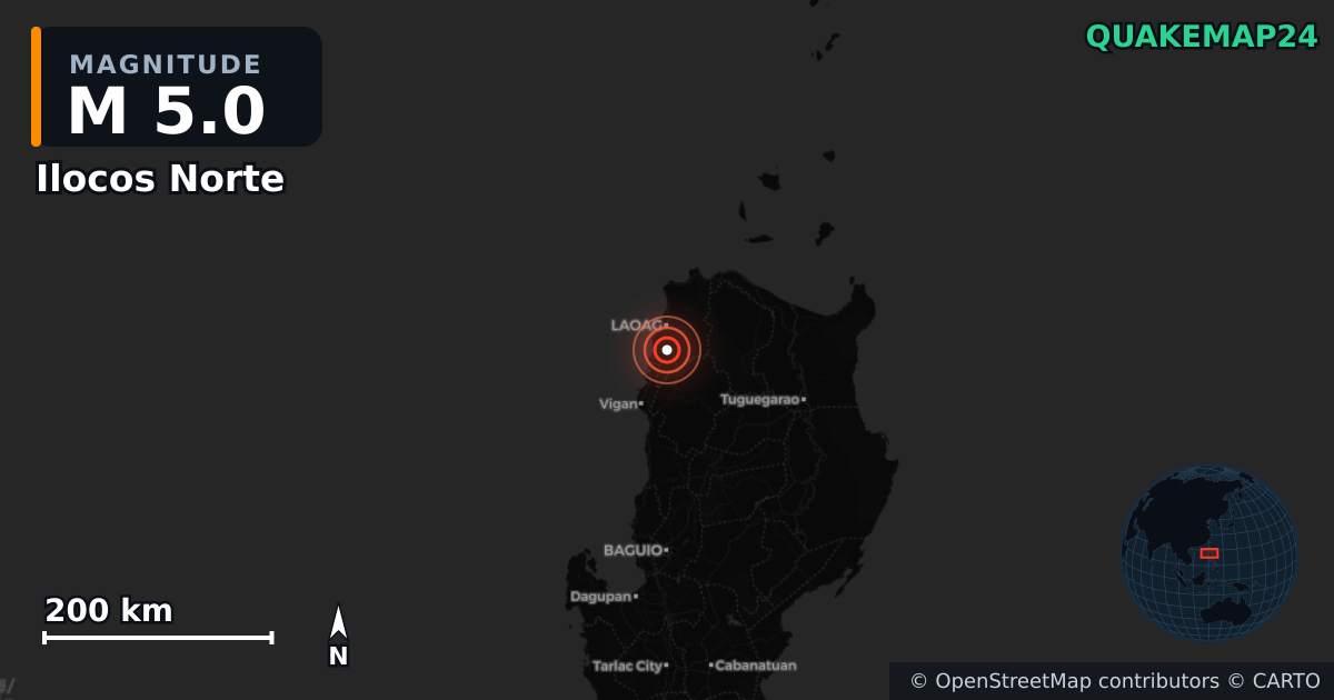 M5.0 earthquake near Ilocos Norte on Dec 5, 2025 — map of epicenter and shaking intensity | QuakeMap24