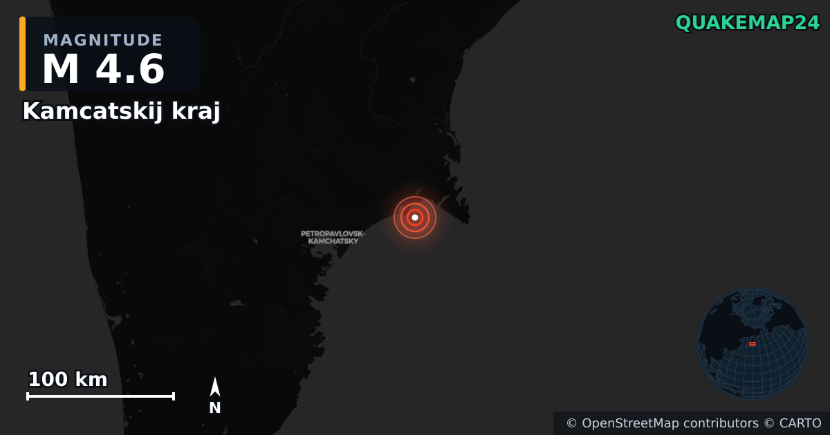 M4.6 earthquake near Kamcatskij kraj on Sep 18, 2025 — map of epicenter and shaking intensity | QuakeMap24