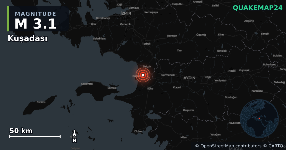 Terremoto de M3,1 cerca de Turkey (Turquía) · 2025-12-07 — Mapa de la ubicación del epicentro