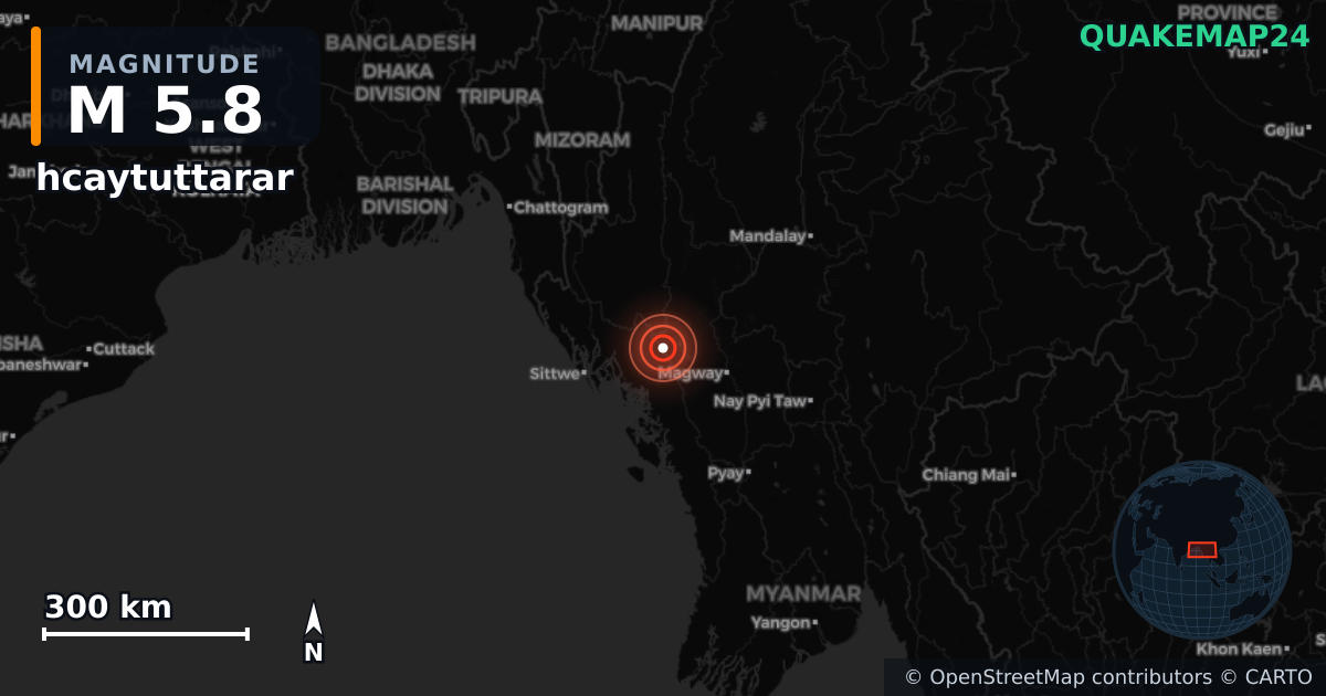 M5.8 earthquake near hcaytuttarar on Feb 3, 2026 — map of epicenter and shaking intensity | QuakeMap24