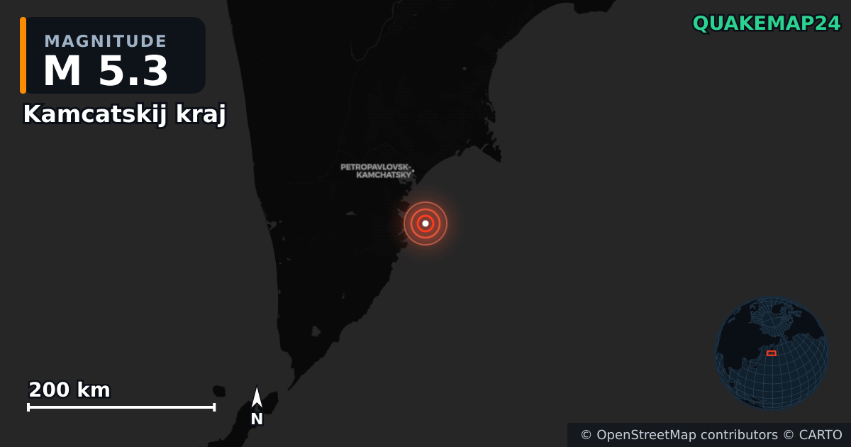 M5.3 earthquake near Kamcatskij kraj on Jul 31, 2025 — map of epicenter and shaking intensity | QuakeMap24