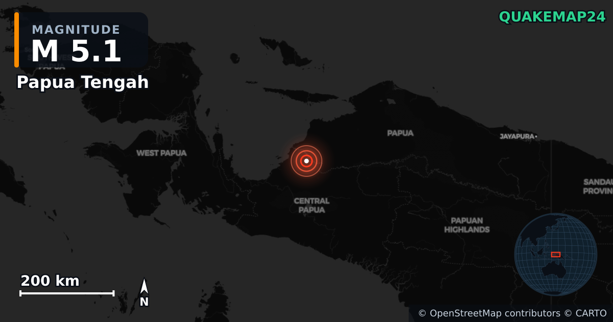 M5.1 earthquake near Papua Tengah on Oct 3, 2025 — map of epicenter and shaking intensity | QuakeMap24