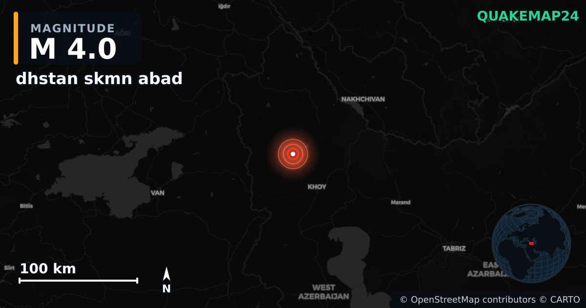 M4.0 earthquake near dhstan skmn abad on Dec 3, 2025 — map of epicenter and shaking intensity | QuakeMap24