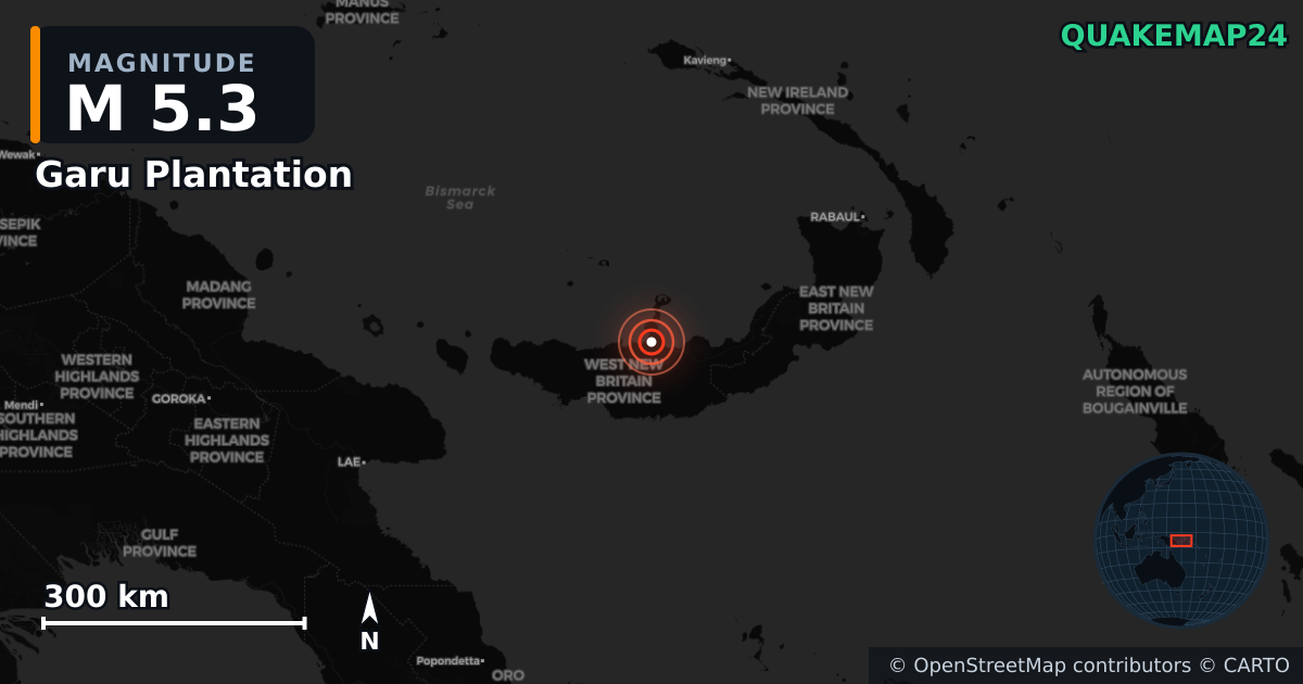 M5.3 earthquake near Garu Plantation on Feb 4, 2026 — map of epicenter and shaking intensity | QuakeMap24