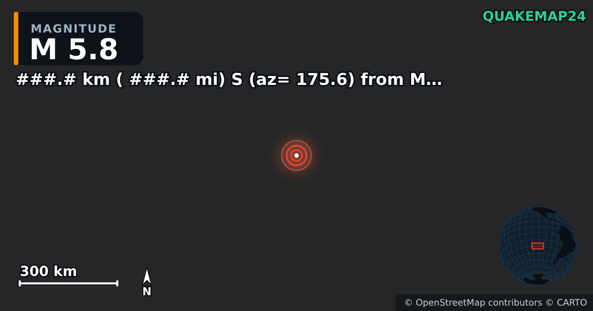 Terremoto de M5,8 cerca de ###.# km ( ###.# mi) S (az= 175.6) from Maneadero, B.C., MX — Mapa de la ubicación del epicentro