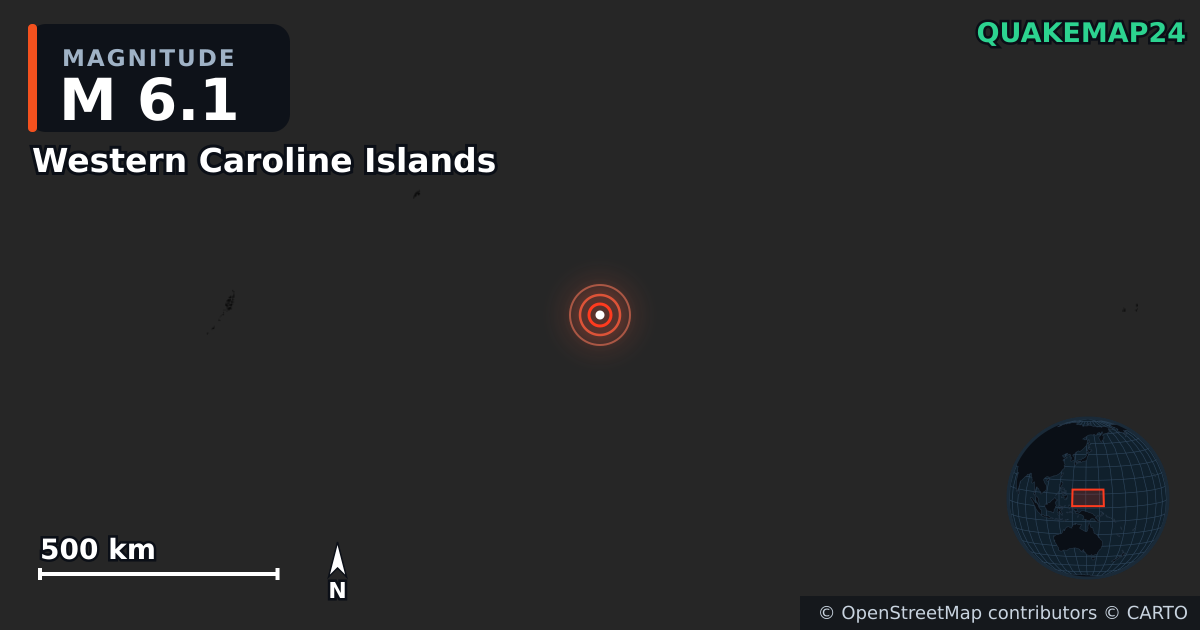 Erdbeben M6,1 bei Western Caroline Islands — Karte der Lage des Epizentrums