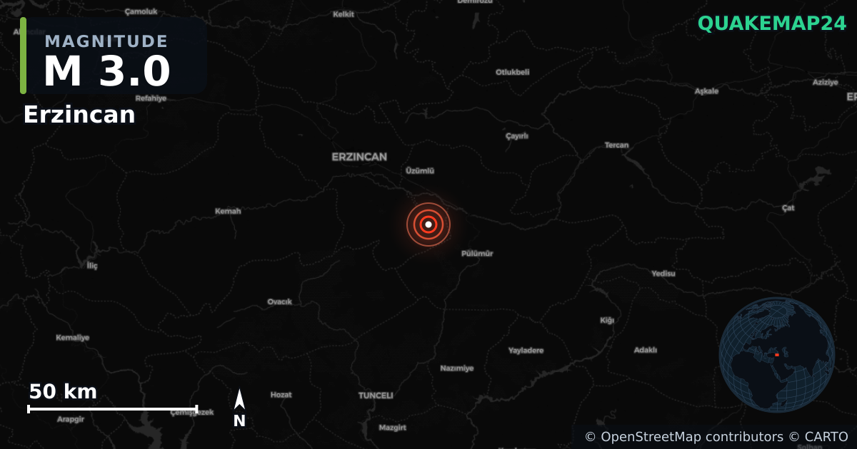 Terremoto de M3,0 cerca de Erzincan (Turquía) · 2026-09-15 — Mapa de la ubicación del epicentro