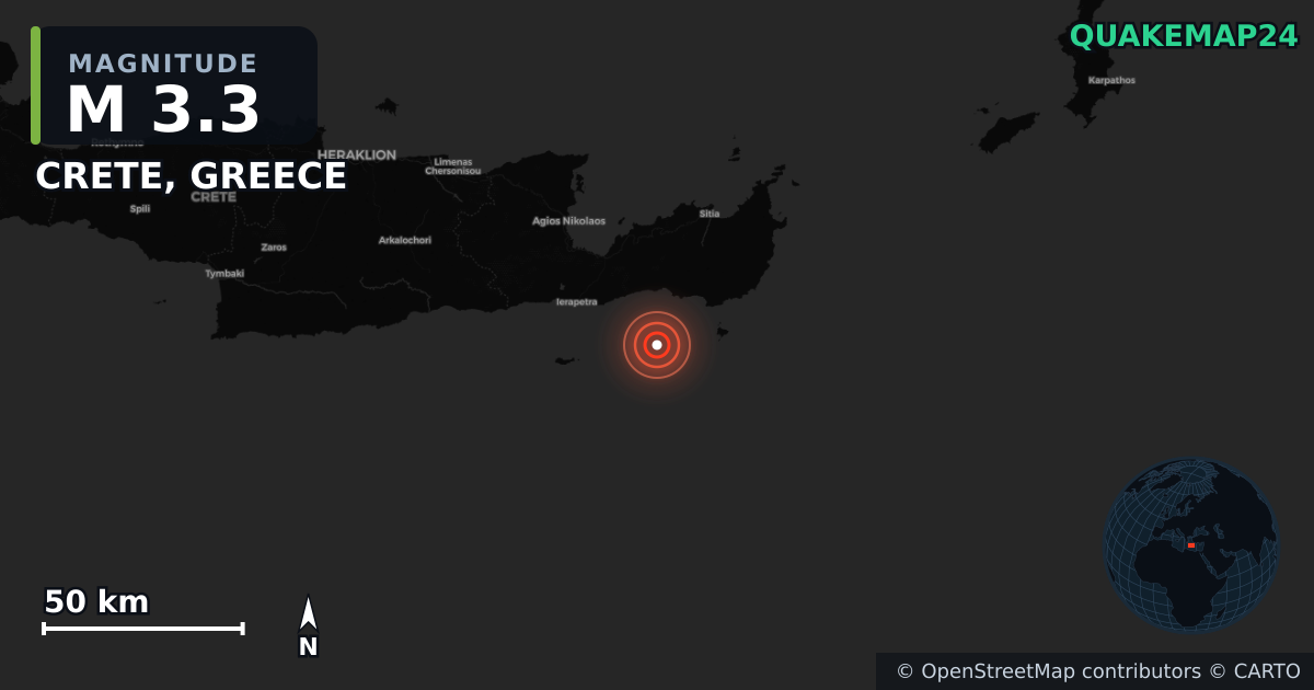 Erdbeben M3,3 bei CRETE, GREECE · 2026-04-24 — Karte der Lage des Epizentrums
