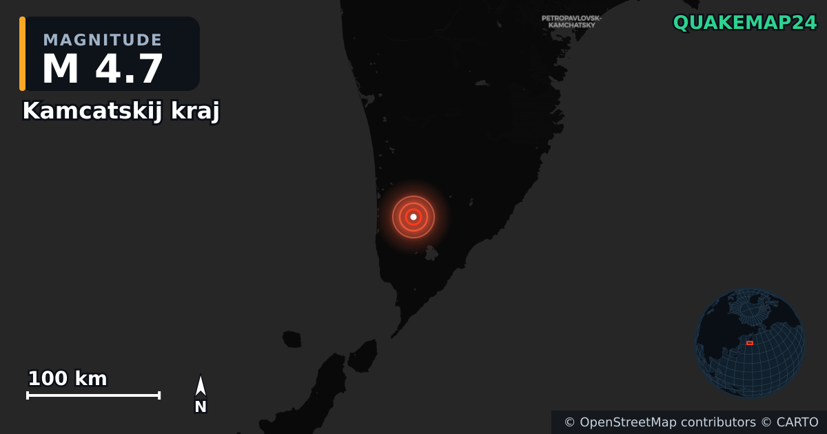 M4.7 earthquake near Kamcatskij kraj on Aug 4, 2025 — map of epicenter and shaking intensity | QuakeMap24
